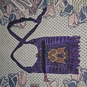 The Collection Royal crossbody fabric bag owl design purple
